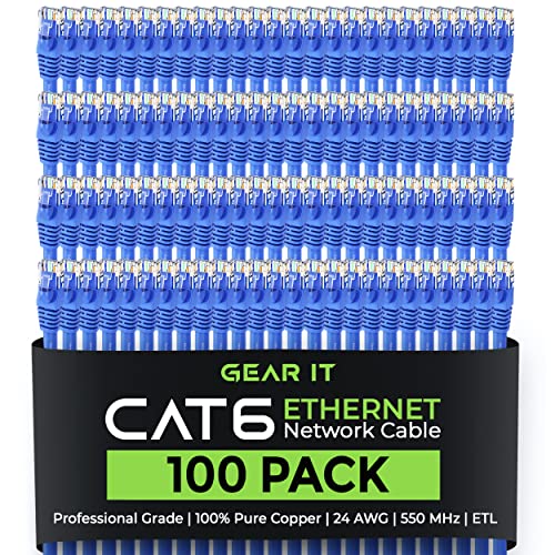 GearIT 100-Пакет, Cat 6 Етернет Кабел Cat6 Snagless Лепенка 0,5 Стапки-Snagless RJ45 Компјутер Lan Мрежа Кабел, Сина-Компатибилен со