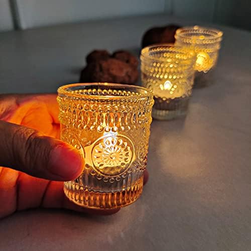 Wdhodec Clear Teal Lights држачи за свеќи сет од 24, есенски држачи за свеќи, гроздобер чајни светла за роденденска забава, декорација на вештерките