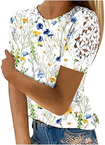 Основни маички за жени, трендовски чипка од шалки со кратки ракави модни обични облеки фустани слатки блузи од туника