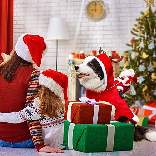 Божиќна облека за кучиња Дедо кучиња костум Божиќно миленичиња облека Дедо Мраз возејќи на куче со ирваси забава облекувајќи облека