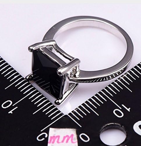 Црн оникс сребрен тон моден дизајн прстен