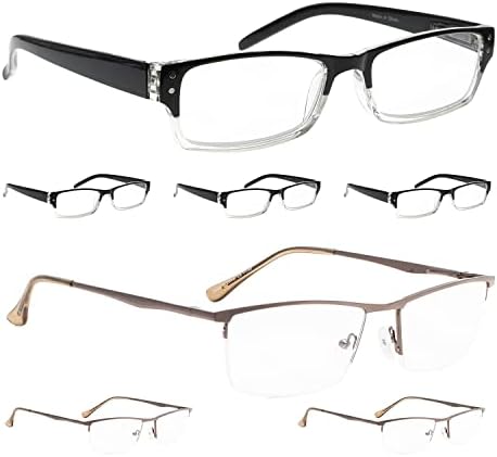 Лур 4 пакува класични очила за читање + 3 пакувања метални очила за читање на полу-раб