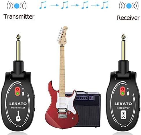 Систем за безжична гитара на Lekato 2.4GHz безжичен аудио електричен гитара предавател приемник за дигитален гитара и вграден приемник