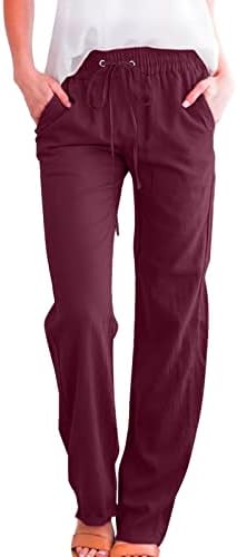 Женски плус големина широки панталони за нозе 2023 трендовски бели постелнини панталони еластични панталони половината пантолони панталони