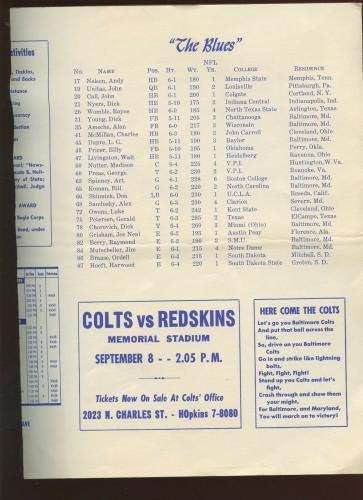 12 август 1957 година НФЛ Фудбал Балтимор Колтс Преглед на ноќната програма Рано Unitas - NFL програми