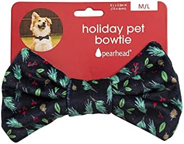 Pearhead Pine Print Holiday Bowtie, кучешки лак, облека за кучиња, средно/големи