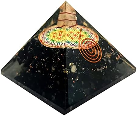 Шарвгун Црн Турмалин Кристал Оргонит Пирамида Бакар Серпентина Цвет На Животот Лекување Камен Генератор Јога Медитација Оргонска Пирамида
