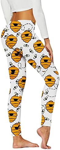 Среќен Ден на Пчелите Јога Хеланки За Жени Хеланки Со Висок Струк Цветни Слатки Пчелни Меки Четкани Еластични Панталони За Вежбање Џогер