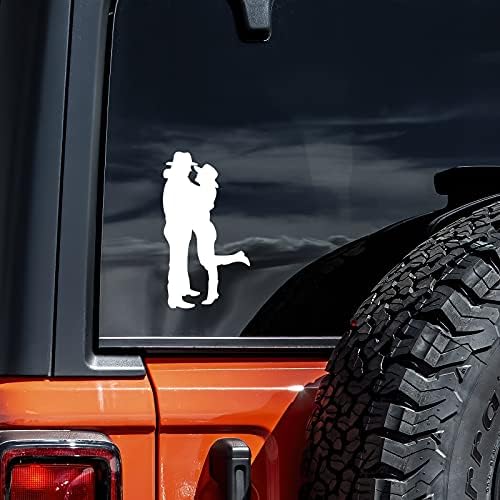 Cowgirl and Cowboy Siluette Decal Vinyl налепница Auto Car Truck Wallиден лаптоп | Бело | 3 x 5,5
