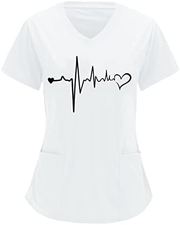 Струже Блузи За Жени Растегливи Срцеви Отчукувања Печатење Медицински Пилинг Блузи Со Џеб Лето Меки Кратки Ракави Внек Празнични