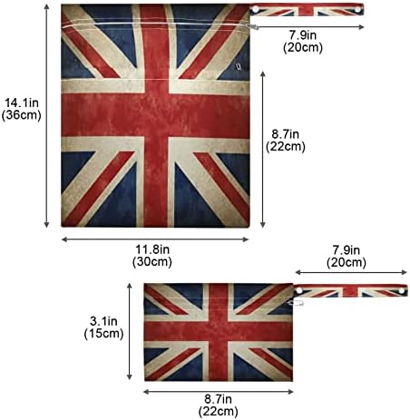 Тропски живот Гроздобер Велика Британија Знаме 2 парчиња Влажна Сува Торба За Костим За Капење Ретро Англија Знаме Бебешка Ткаенина