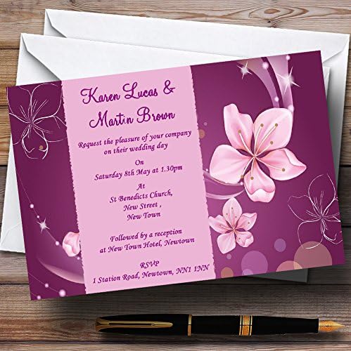 Виолетова Розова Цвеќе Персонализирани Свадбени Покани