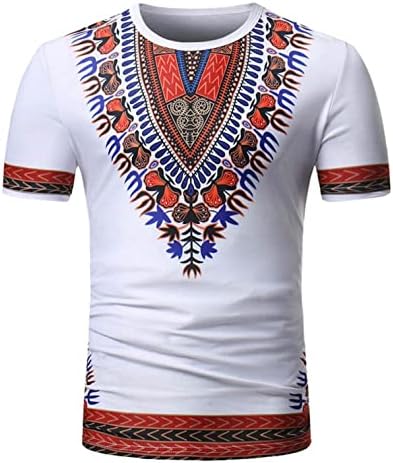 Nyybw Mens African Dashiki Thilt Thilt - Летен краток ракав племенски цветен цветник на вратот тенок кошули врвови врвови маички блузи