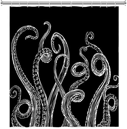 Dorcev 48x72inch Октопод пипала туш завеса kraken под морско диви животни чудовиште морски животински животни црно -бело апстрактна уметничка