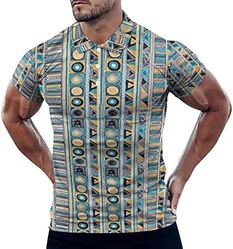 Летни маици за мажи мажи пролет и лето мода ретро 3Д дигитално печатење копче лапел краток голем човек