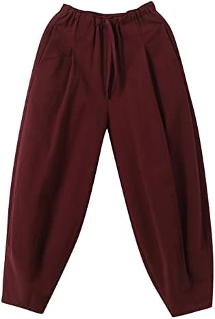 Miashui долги панталони панталони памучни и лабави харем панталони плус големина цврста боја тенки обични панталони со широки нозе мажи. М