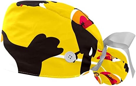 2 пакувања прилагодливи работни капачиња за работни капачиња Toucan жица буфантна капа со копчиња затегнати ленти вратоврски од вратоврски
