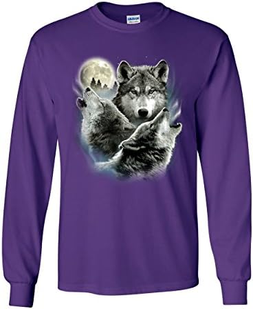 Завива волк пакет со долги ракави маица диви диви диви животни природа месечина мета