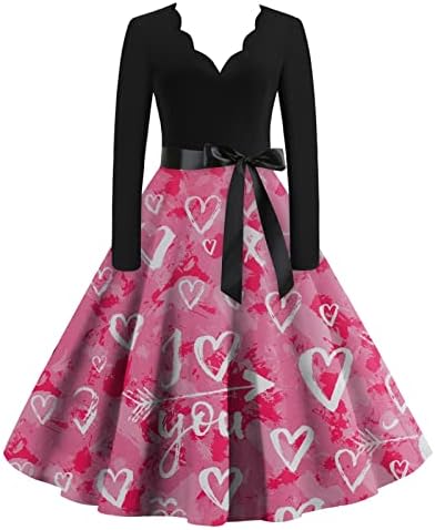 Вљубените Фустани За Жени Долг Ракав Денот На Вљубените Печатени Домаќинка Вечер Партија Хепберн Фустан