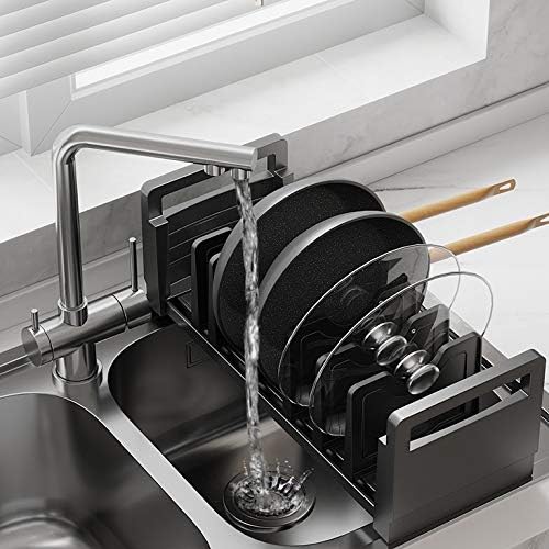 Шипт тенџере капачиња за решетки и табла за сечење на капакот на кујната за складирање на кујнски оддели со алатки за кујнски садови за одвод