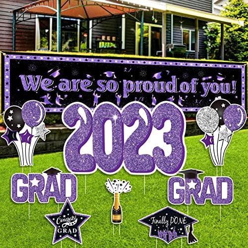 Officygnet 2023 Дипломирање во дворот на дворните украси - 8pcs сјајни честитки за знаци на двор и горд на вас банер позадина со удели за надворешни