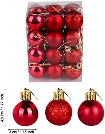 Wireица висечка стаклена вазна елка, приврзоци за Божиќно декорација топка пластична Божиќна приказ на топката 3см 24 парчиња