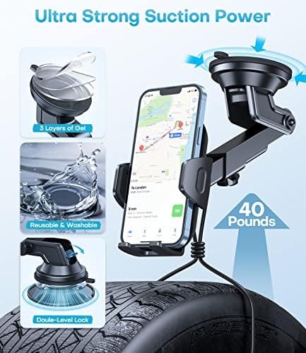 Mibhuvan 3 во 1 држач за телефон за автомобил, [Супер вшмукување и флексибилна ротација] Универзален држач за мобилни телефони, автомобил