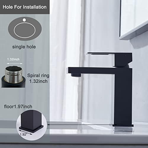 Hotis Home Single Doy Faucet, мат црна единечна рачка за мијалник за бања, мали тапа за бања за мијалник 1 дупка, суета тапа со црево
