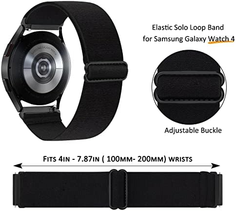 Истегнати ленти со соло јамка за Samsung Galaxy Watch 5/Watch 4/Active 2 40mm 44mm, Galaxy Watch 3 41mm, активен 40мм, гледајте 5 Pro 45mm,