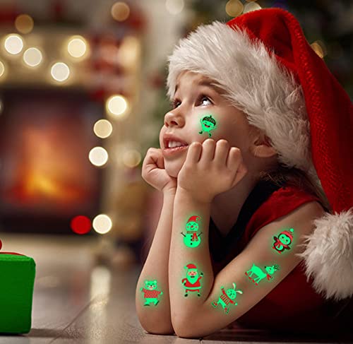 Божиќна Привремена Тетоважа За Деца, 10 Чаршафи Божиќни Светлечки Тетоважи Налепници За Божиќна Забава Материјали За Тетоважа На Дедо