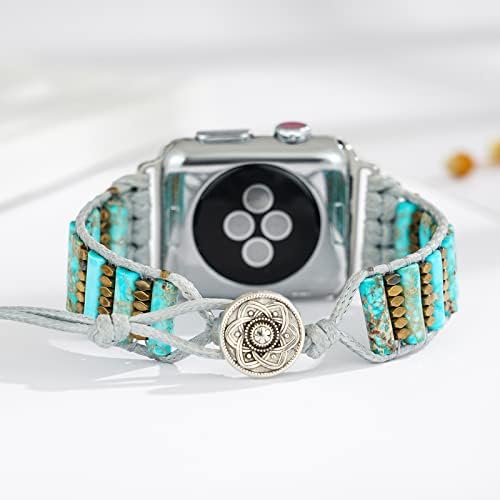 Chakra Jasper Energy Рачно изработено јаболко -часовник бенд природен камен часовник за часовници компатибилен со Apple Watch