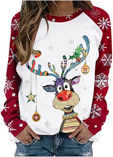 Грда Божиќна кошула женска модна лежерна лежерна ракав за Божиќни маички врвови на блуза xmas_tops