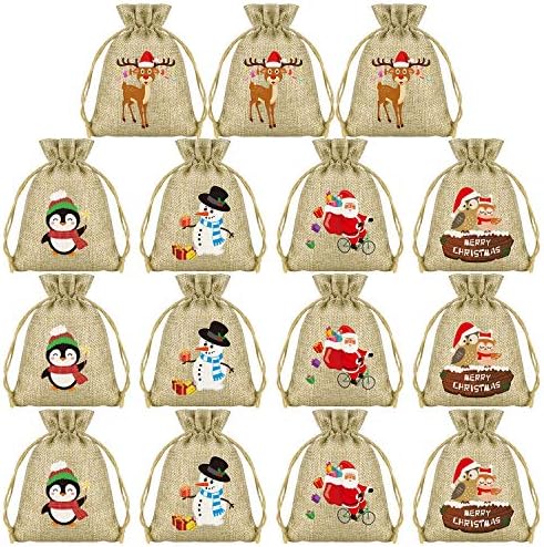 Куука 15 парчиња Божиќни Чанти Бура Божиќни Врвки За Влечење Мали Торби За Божиќни Јута За Божиќни Забави