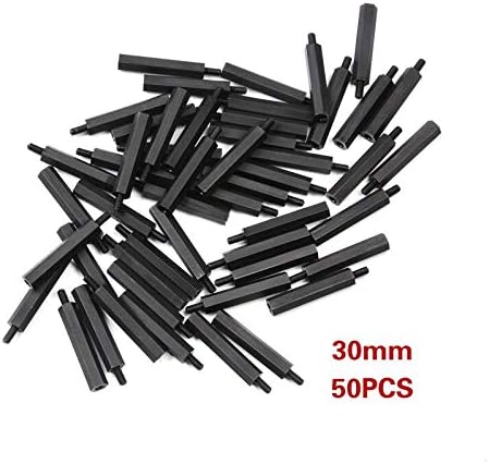 Завртки од 50 парчиња црна M3 Hex најлон -стенд -растојание колона рамна глава двојно поминување најлонски завртки за пластично растојание