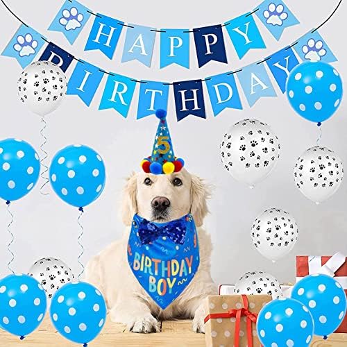 Куче роденден бандана, сет за роденден на кучиња, куче роденден девојче момче триаголник лак лак вратоврска јака со слатко куче