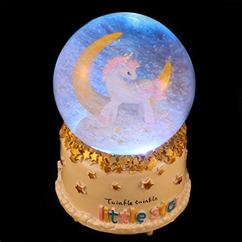Валилик роденден Сјајни кристална топка со еднорог со облик на таблети украсување музичка кутија забава
