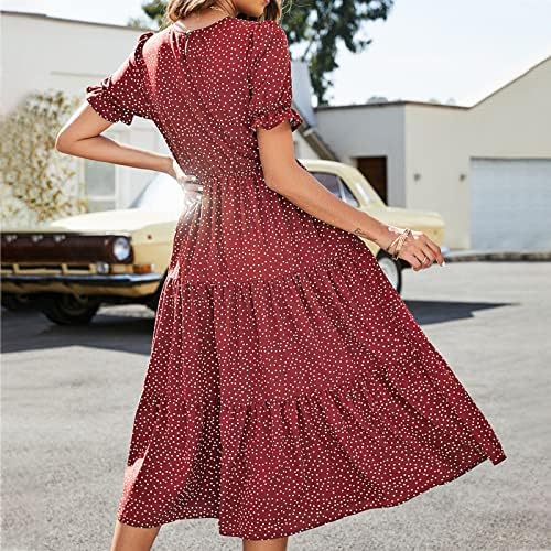 Летен есенски фустан жени кратки ракави со ракав за ракав 2023 облека Макси долг графички обичен фустан за девојчиња 92 92