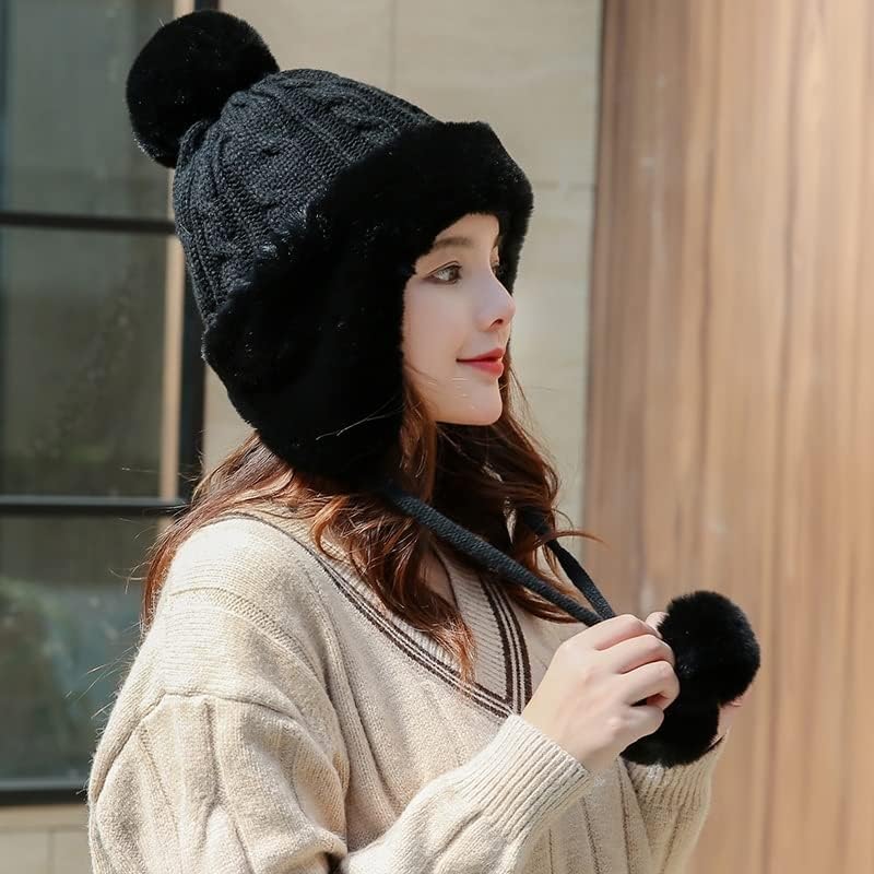 Девојче топло големи пом пом топла плетена капа постави зимски жени бени капа дебела женска капа