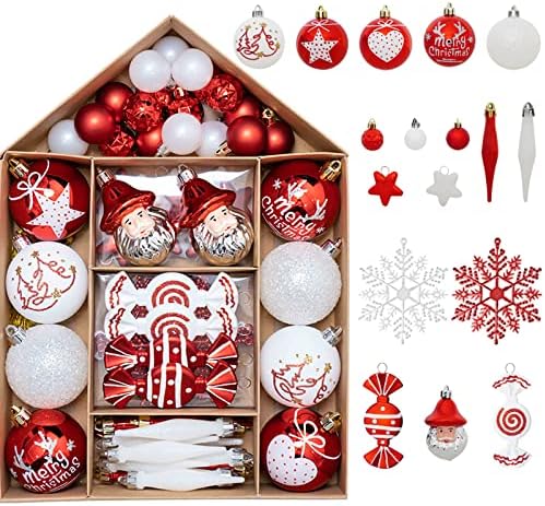 70 парчиња украси за новогодишни украси на елката, поставени со расипано украсување на Божиќната топка Декорација на Дедо Мраз, Панден за Божиќ,