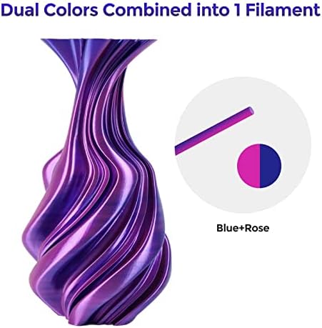 FlashForge Silk Dual Color Filament, Blue Rose 2 во 1 Coextrusion Silk PLA FILAMENT 1,75mm, 3D печатач за филамента Промена на 1 кг-димензионална