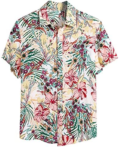 Хавајска кошула за мажи Фанки случајно копче надолу маици летни кратки ракави унисекс цвеќиња плажа забава цветни блузи