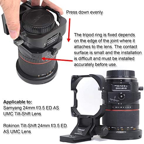 Tripod Mount Ring, Поддршка за леќи за камера за Samyang 24mm f/3,5 ED како UMC навалување на леќи и Rokinon Tilt-Shift 24mm f/3,5 ED