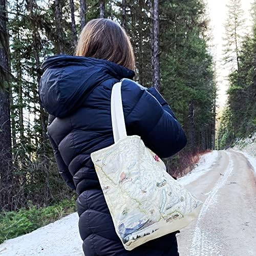 Xplorer мапи Орегон државна мапа на платно торба со рачки, торба за купување намирници, торба за еднократно и еколошка, памук, миење,