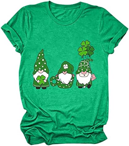 Маица на Денот на Свети Патрикс, жените Гномес кошула ирска графичка Шамрок графички маички зелени детелина кратки ракави врвови среќни