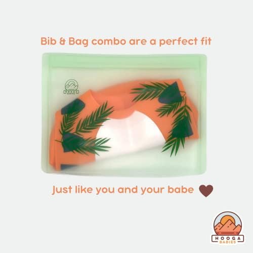Hooga Babies Silicone Baby Bib & Silicone торба за еднократна употреба | Еко-пријателски | Симпатичен дизајн | Унисекс, портокалова