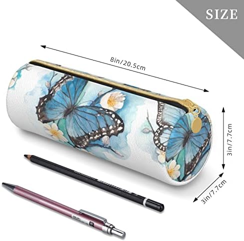 Dcarsetcv сина пеперутка на цвет цвет молив кутија симпатична пенкала кутија цилиндар кожа молив торбичка канцеларија за моливчиња за моливчиња