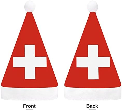 Швајцарија Знаме Божиќ Шапка Дедо Мраз Капи Краток Кадифен Со Бели Манжетни За Мажи Жени Божиќ Празник Партија Украси