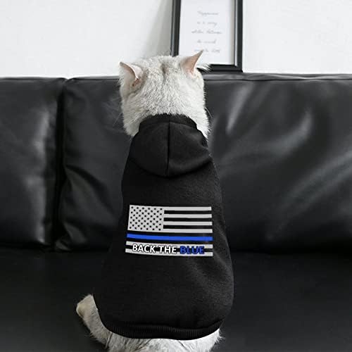 Назад на сината полициска линија знаме кучиња дуксери за кучиња симпатична кошула со дуксери за миленичиња облека со капа со капа