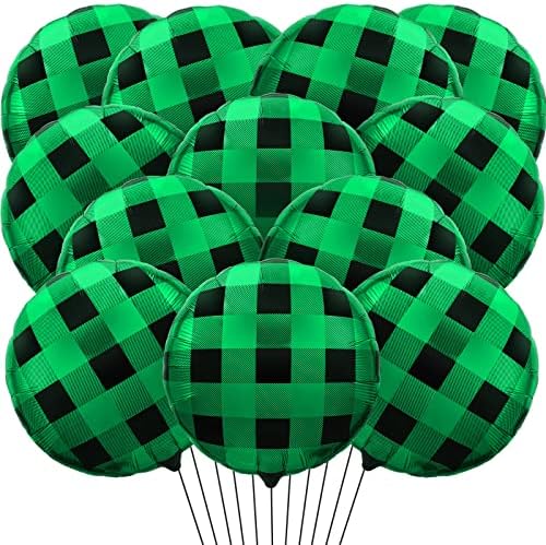 12 Еез Бивол Карирани Балони 18 Инчни Балони Од Фолија Зелени И Црни Карирани Балони Џиновски Голем Балон Со Хелиум Миларни Балони Украси За Дипломирање