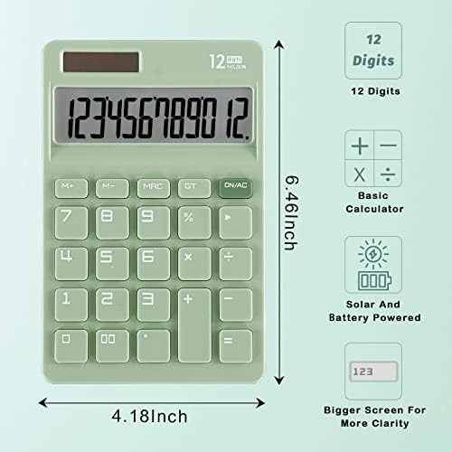 Калкулатор за работна површина EOOCOO 12 цифрен основен калкулатор со голем LCD дисплеј, соларна и батерија двојна моќност за канцеларија, училиште,